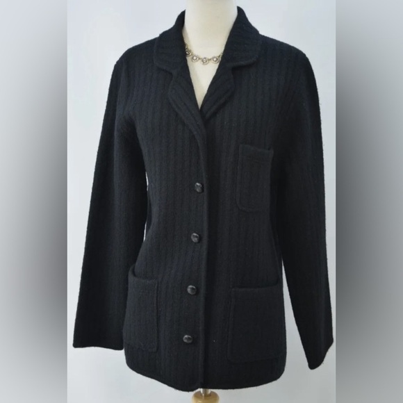 HERMAN  GEIST Sz M 100% Lambswool Ribbed Pockets Button Up Collar Cardigan - Picture 1 of 10